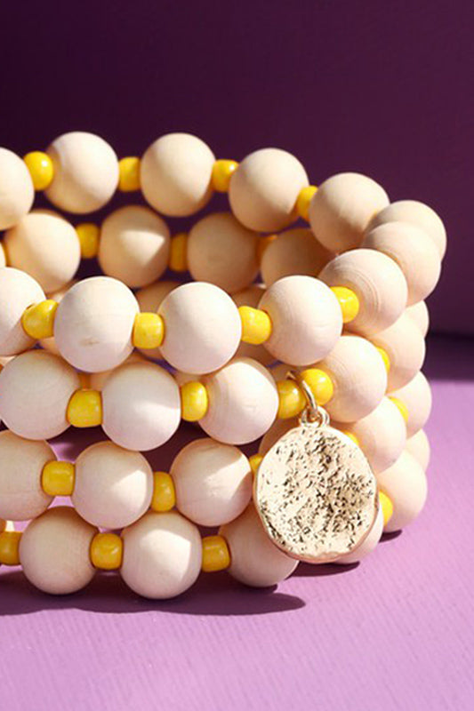 Wooden Bead Bracelets in Yellow