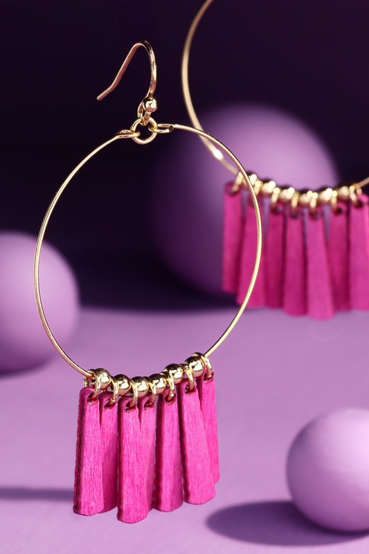 Hoops with Wooden Bar Charms in Pink
