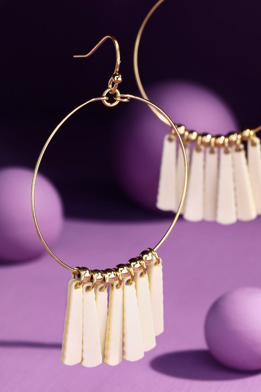 Hoops with Wooden Bar Charms in White