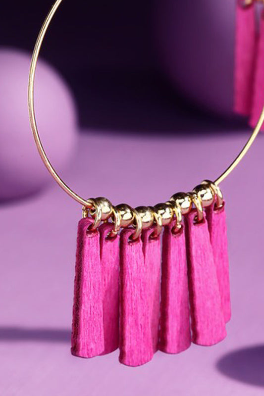Hoops with Wooden Bar Charms in Pink