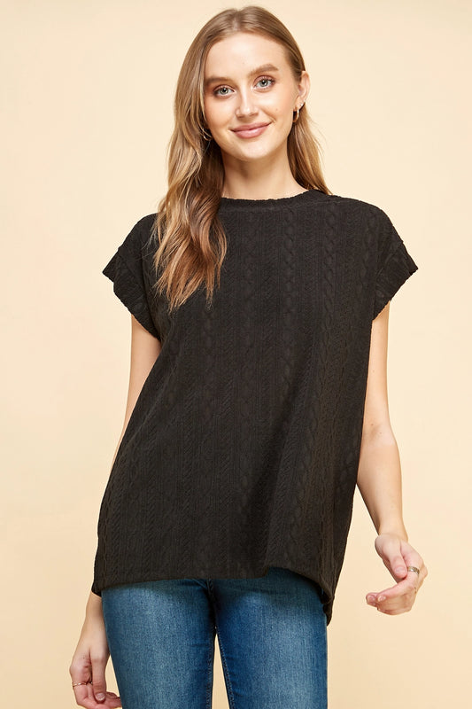 cable knit top | black